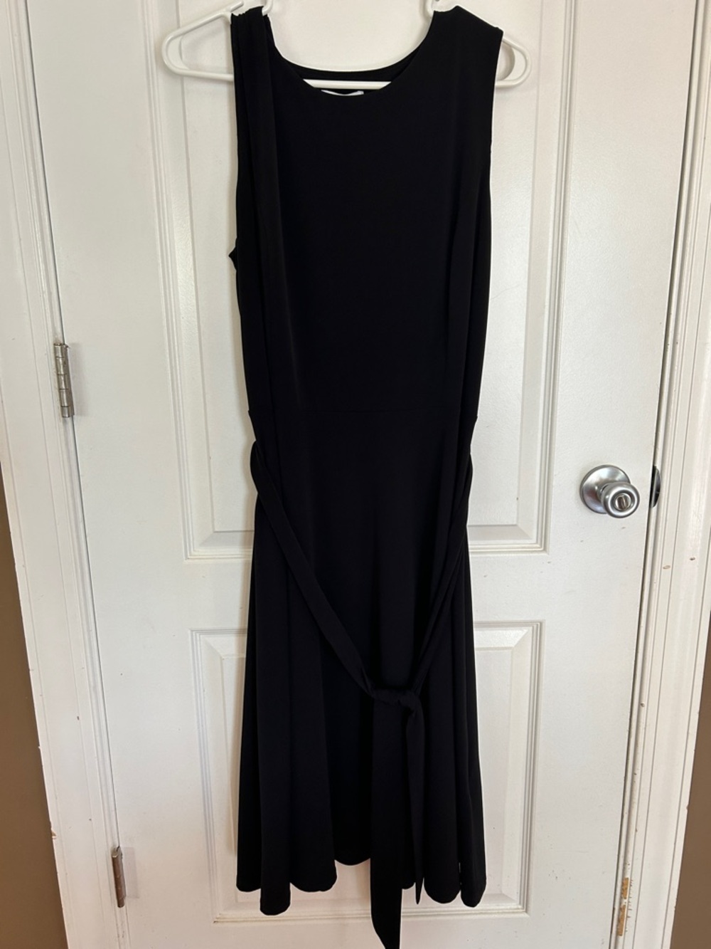 Charter Club Black Sleeveless Midi Dress with Waist Tie